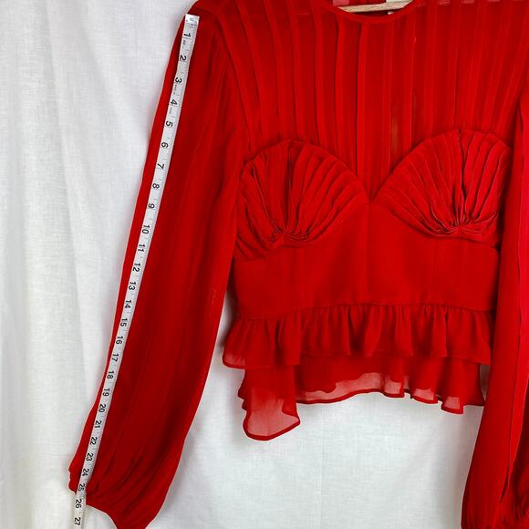 NWT Farm Rio Red Long Sleeve Sheer Stripe Peplum Blouse – Size Small - Picture 12 of 13
